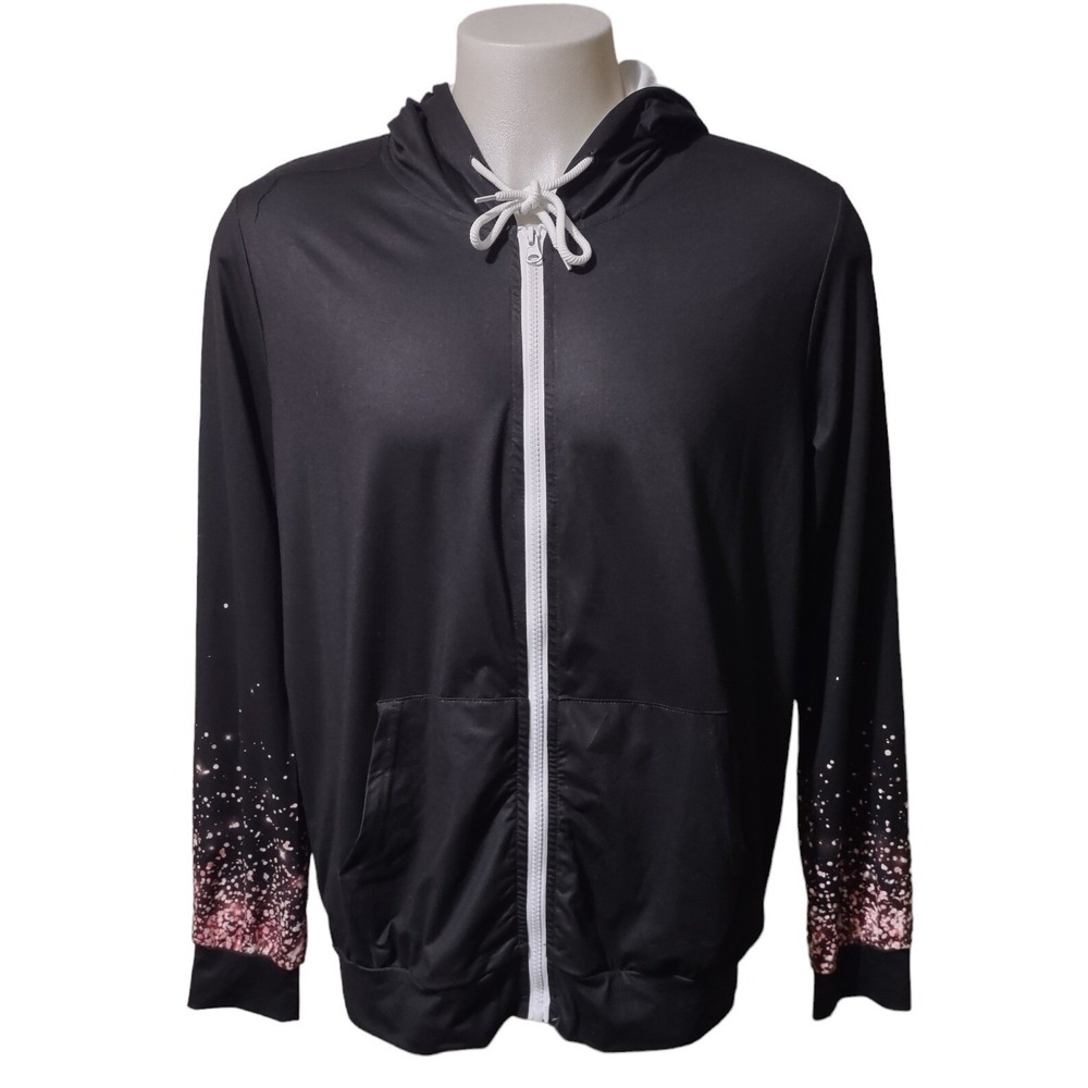Pixie Lady Women's Size 1X Black Pink Confetti Full Zip Hoodie Jacket 2 Pockets